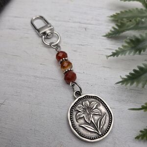 Lily Flower Keychain / Bag Charm with Orange Beads